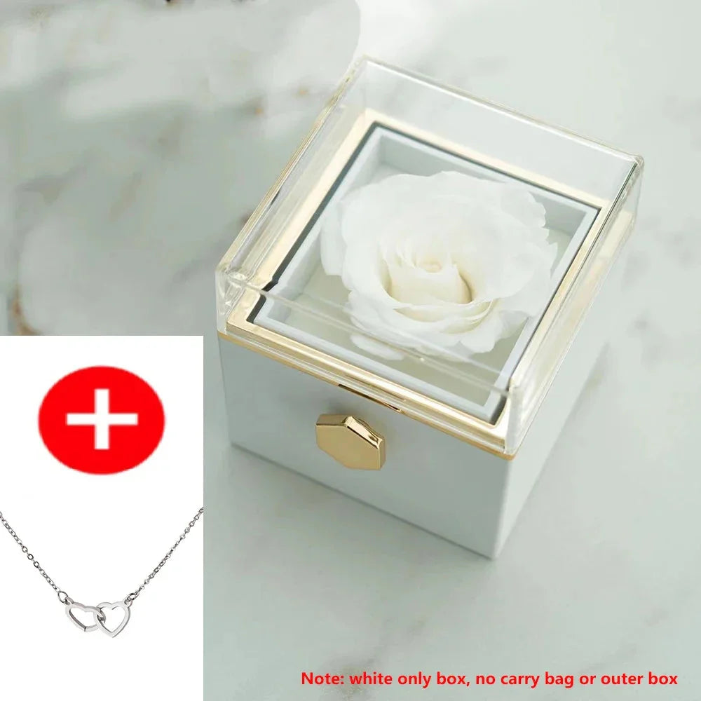 SHOWLU FASHION STORE JMjermyn rotating eternal rose jewelry box with wedding necklace case, featuring a decorative floral design and compact storage.