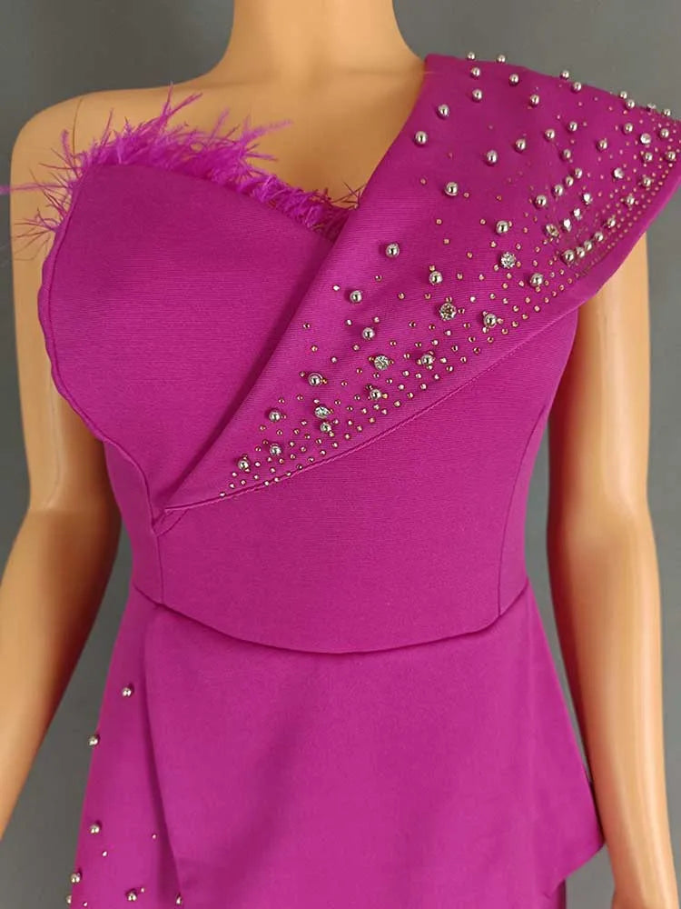 SHOWLU FASHION high waist strapless rivet jumpsuit with sexy party tube top, featuring a fitted silhouette and rivet embellishments.