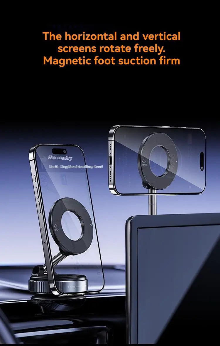 Magnetic phone holder by Showlu Smart General mounted on a car dashboard with a smartphone securely attached.