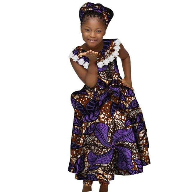 GuyaWax girls African print dashiki mermaid dress made of cotton, featuring vibrant patterns and a party-ready design.