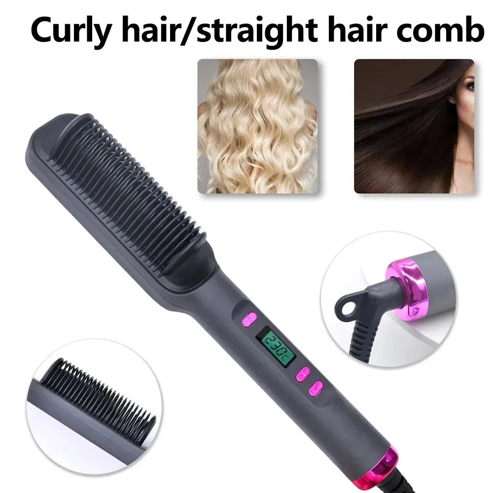 Showlu Smart General electric hair straightener comb at 220°C with fast heat-up, featuring a sleek black design and adjustable settings.