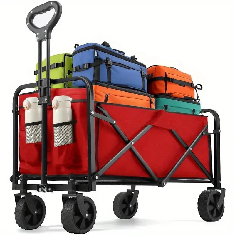 Showlu Smart General foldable beach cart with large wheels and sturdy frame, designed for easy transport of outdoor gear on sand.