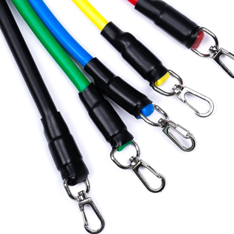 Showlu Fashion Store TPE resistance band set with handles, door anchor, ankle straps, and carry bag for versatile fitness training.