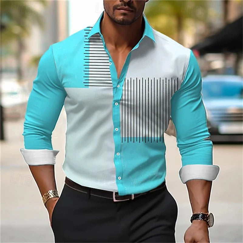 Men's long-sleeved casual shirt by Showlu Fashion, featuring a simple design, perfect for fall streetwear and office wear.