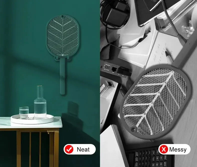 Showlu Smart General USB rechargeable electric mosquito swatter racket with a handle and mesh head, ready for pest control.