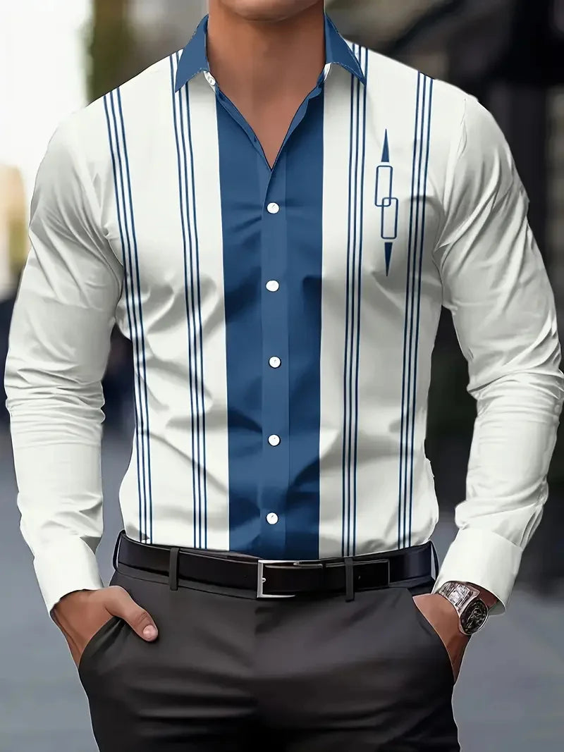 Showlu men's 3D flower printed casual silk long sleeve shirt, stylish and comfortable for everyday wear