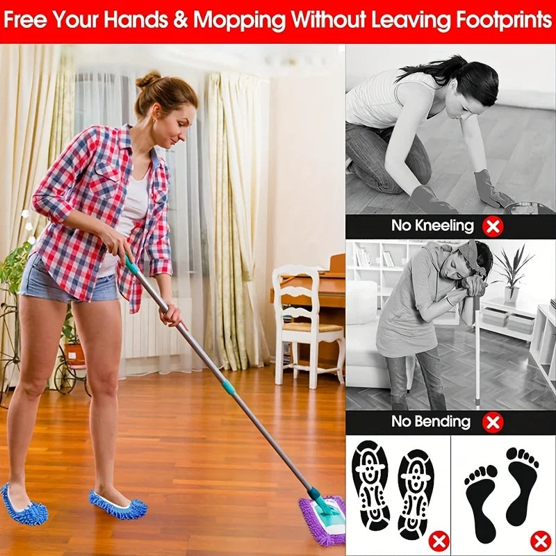 Showlu microfiber mop slippers with washable chenille fabric, designed for easy floor cleaning and dust removal.