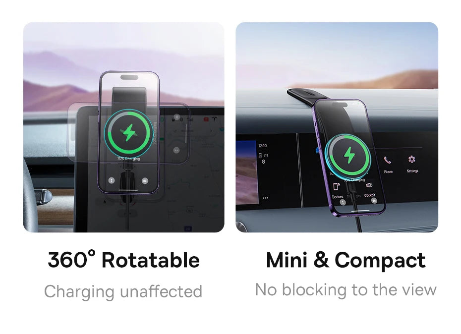 Magnetic foldable car phone holder for dashboard by Showlu Smart General, showing the adjustable design and magnetic phone grip