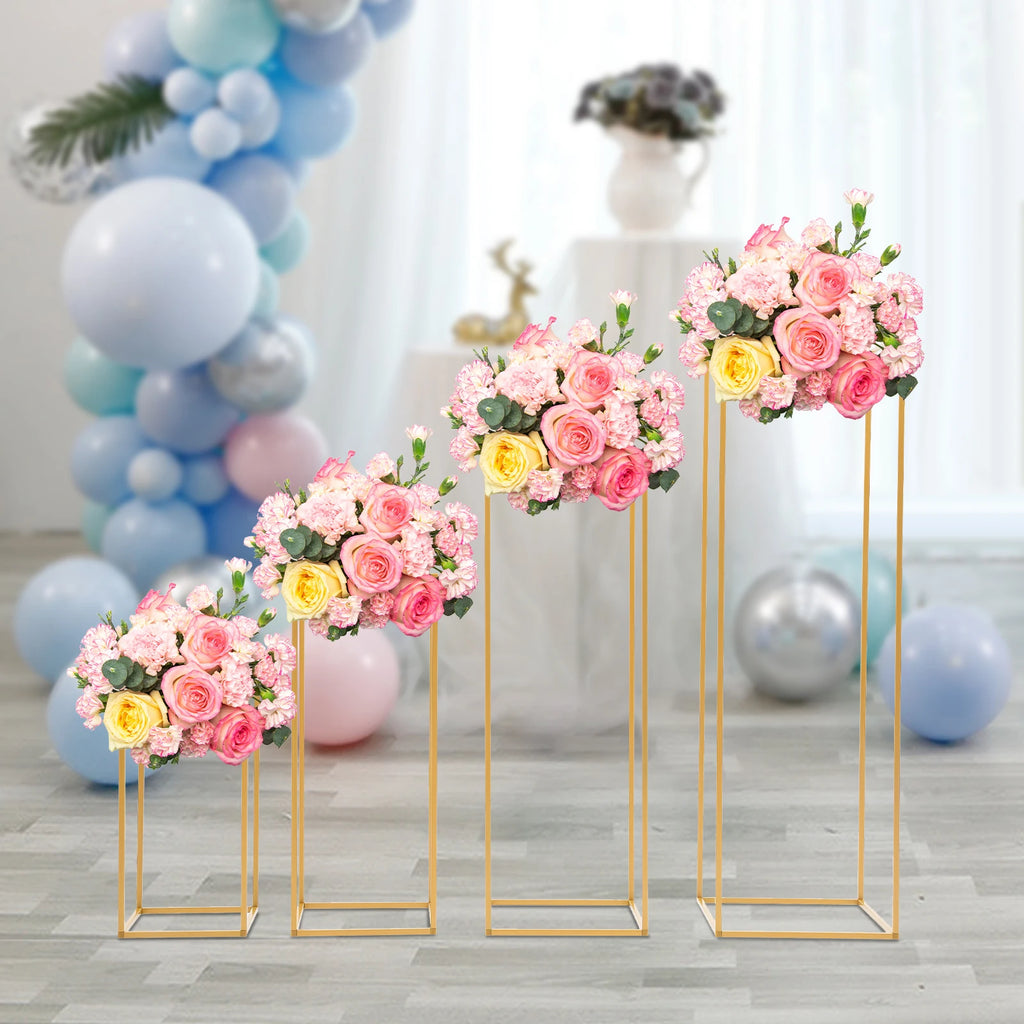 4 Different Height Metal Wedding Flower Stand Floor Geometric Vase Set Wedding Centerpieces For Table Tall Decorations For Party