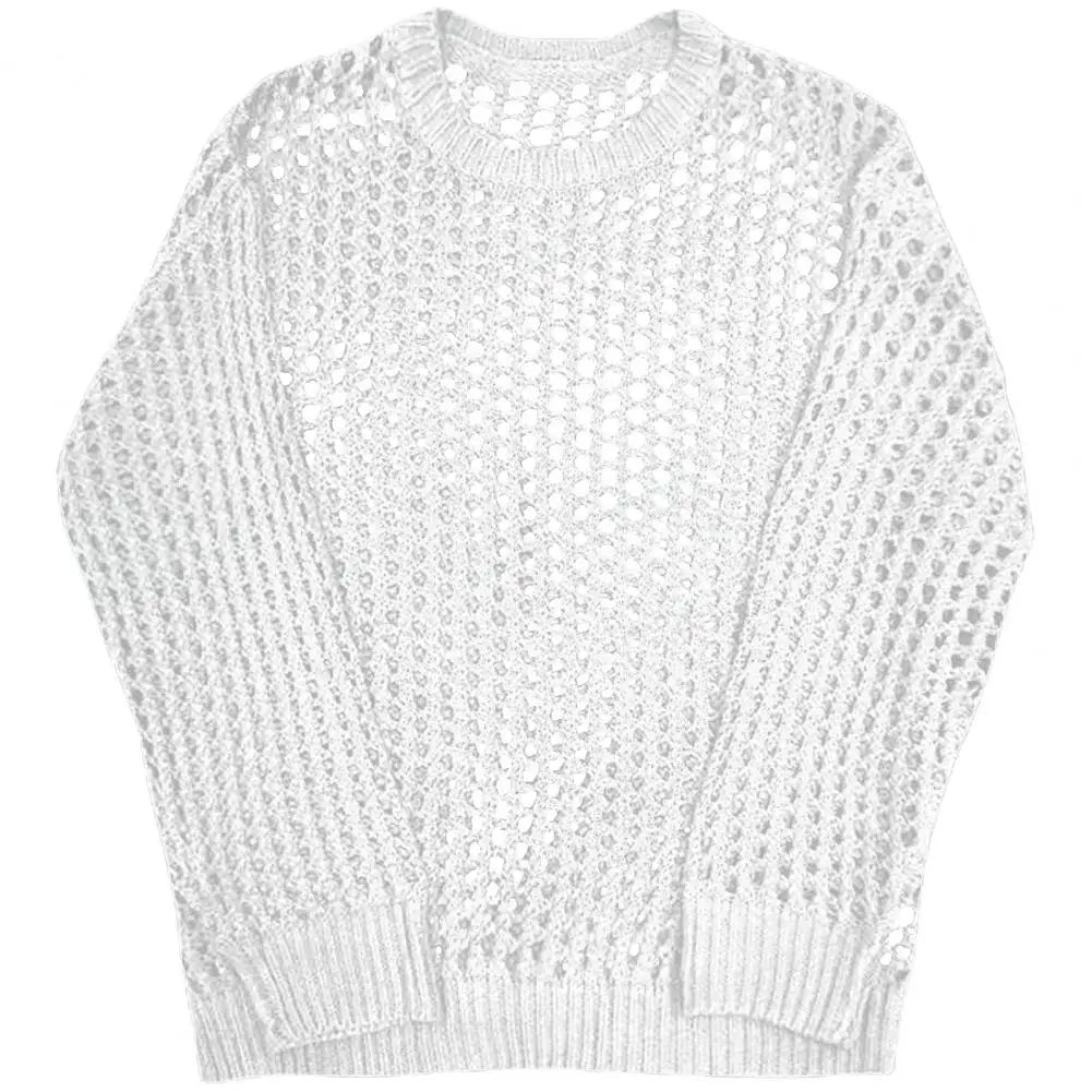 Comfortable Men Shirt Men's Hip Hop Mesh Fishnet Clubwear Top Solid Color Round Neck Long Sleeve See-through Pullover for Men