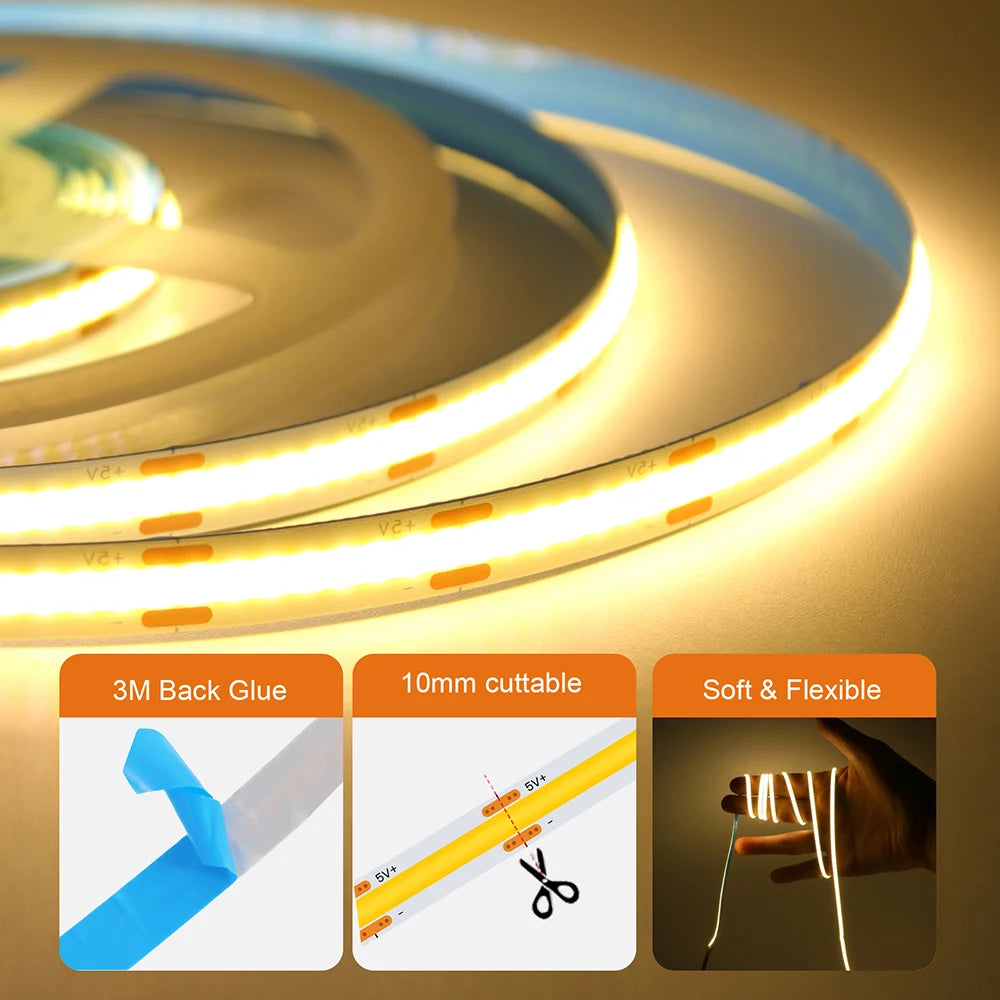 Showlu Smart Motion Sensor LED Strip Light 5V USB, flexible strip with motion detection, ideal for ambient lighting and easy USB connection.