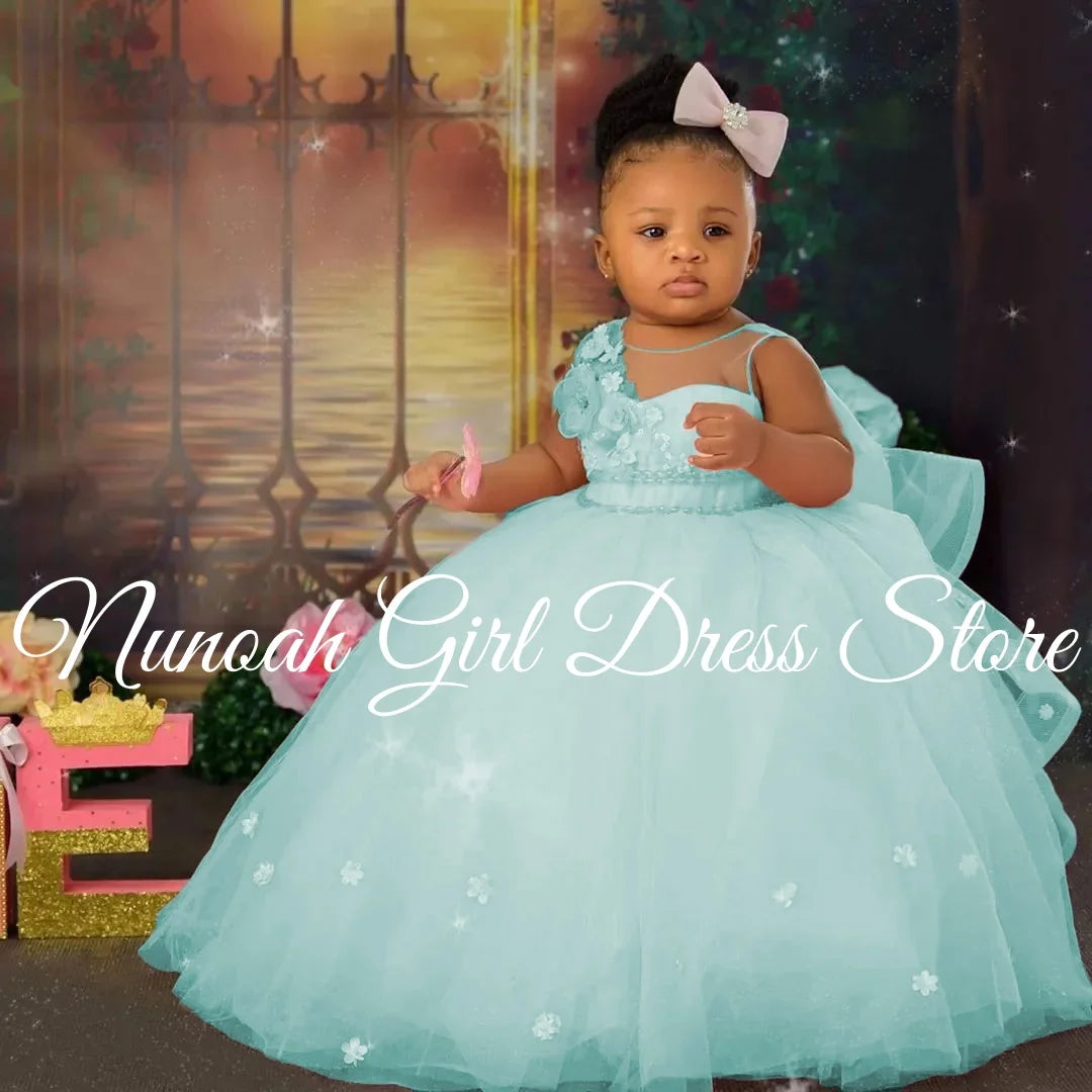 Pink Flower Girl Dresses for Wedding 3D Floral Sleeveless Girl Birthday Party  Princess Formal First Communion Gown Customized
