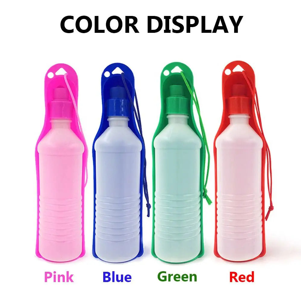 Showlu portable dog water bottle with built-in drinking bowl for outdoor pet travel, compact and easy to carry.