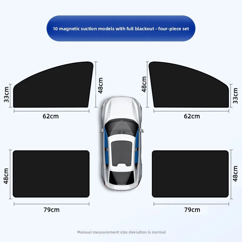 Magnetic car sunshade by Showlu Smart General with reflective surface and magnetic edges for easy installation in vehicles.