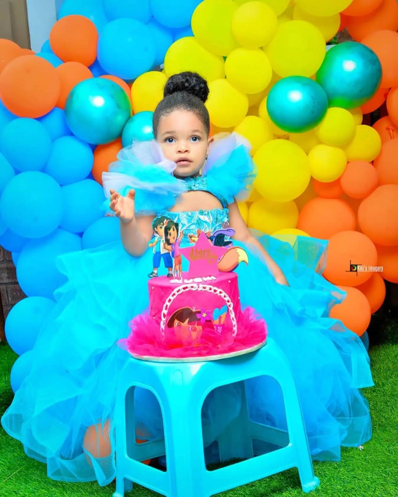 Blue flower girl dress by SHOWLU FASHION STORE with tulle ruffles, ball gown style perfect for pageants and special occasions.