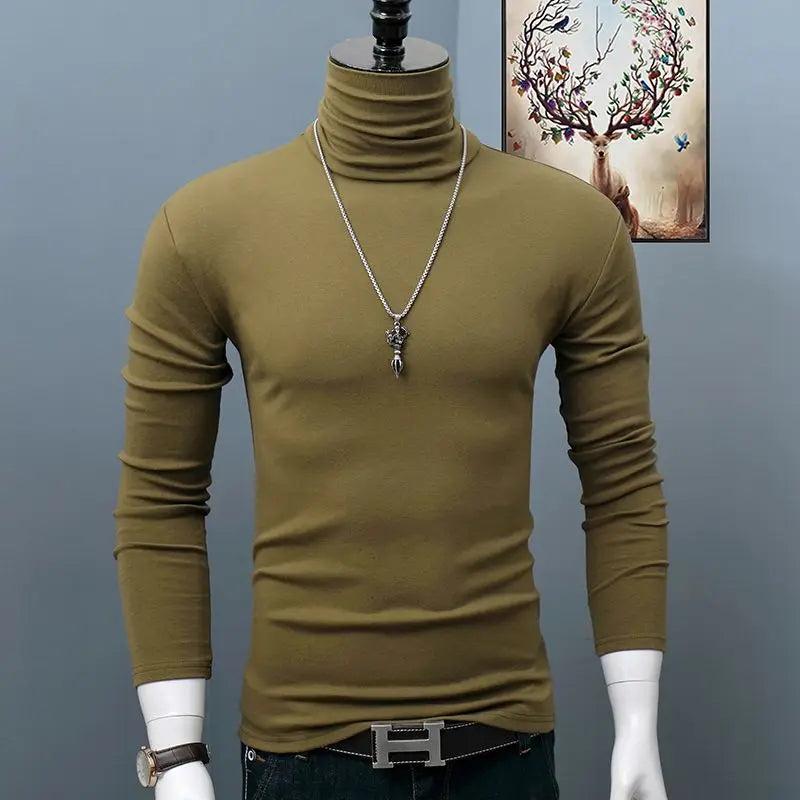 Dark red men's turtleneck long sleeve shirt by Showlu Fashion, casual autumn winter top, plus size, stretch fabric, stylish fit