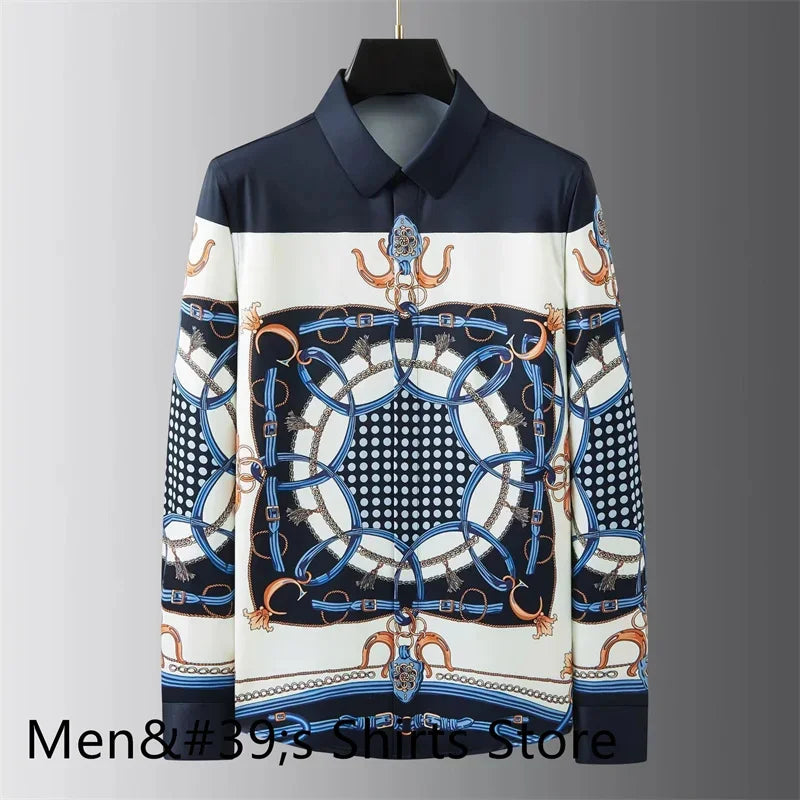 Showlu men's silk bamboo fiber casual shirt, retro business top with a relaxed fit, in a stylish design, perfect for everyday wear.