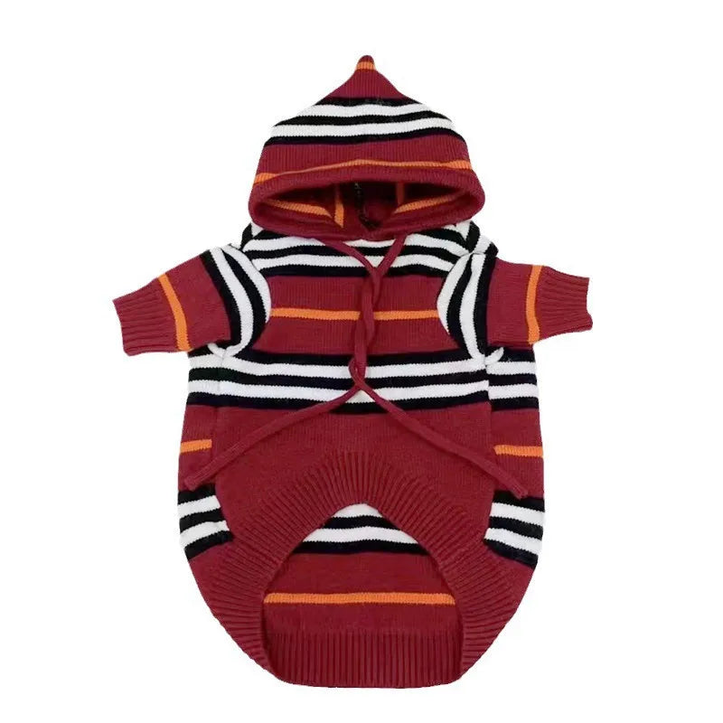 Striped Showlu Fashion dog sweater made of 100% cotton, warm pet pullover for small dogs, featuring colorful stripes and cozy fit.