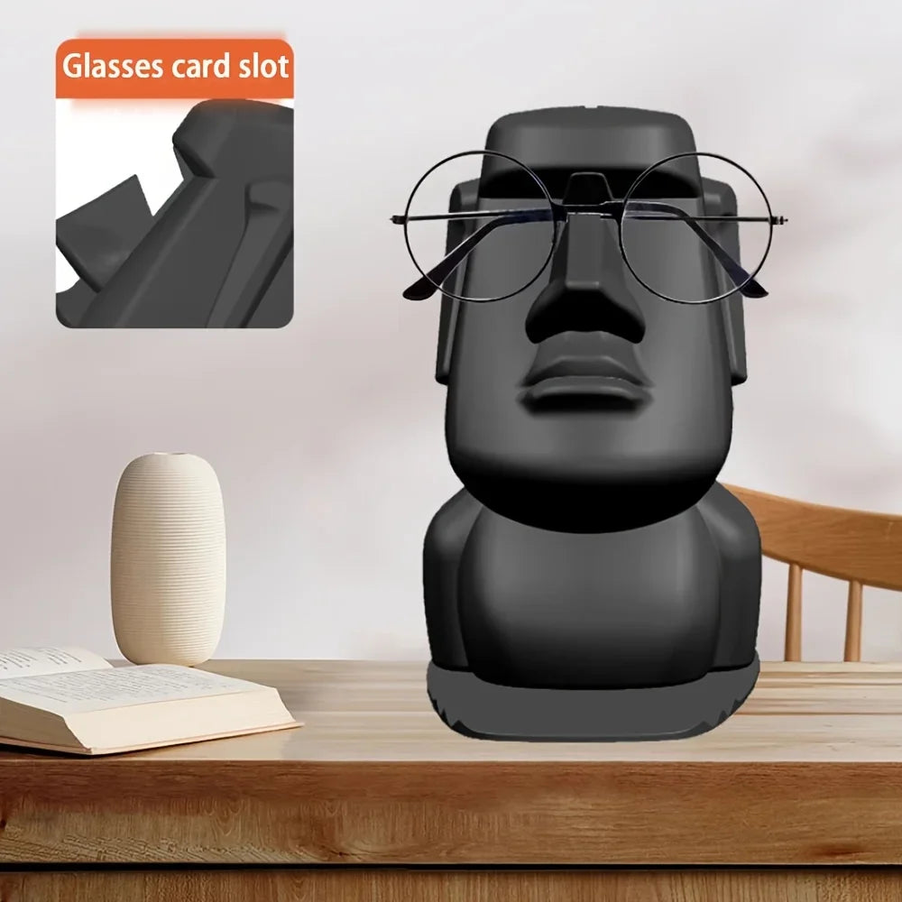 Showlu Creative Glasses Holder and Plastic Phone Stand on a desktop, serving as a stylish ornament and functional accessory.