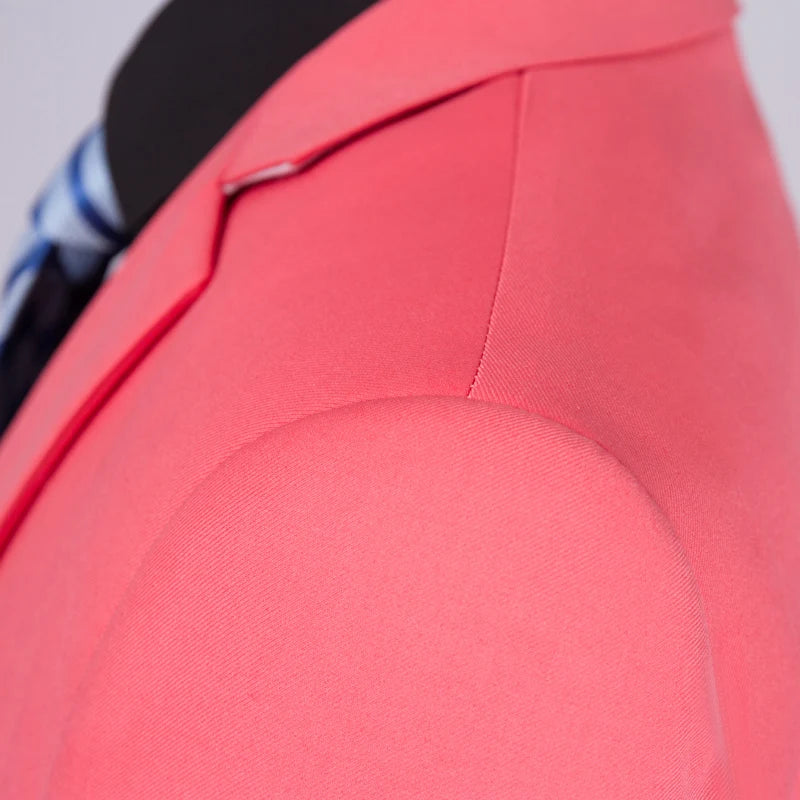 Men's solid color blazer and trousers set, casual office business suit with a stylish fit, suitable for formal or wedding occasions.