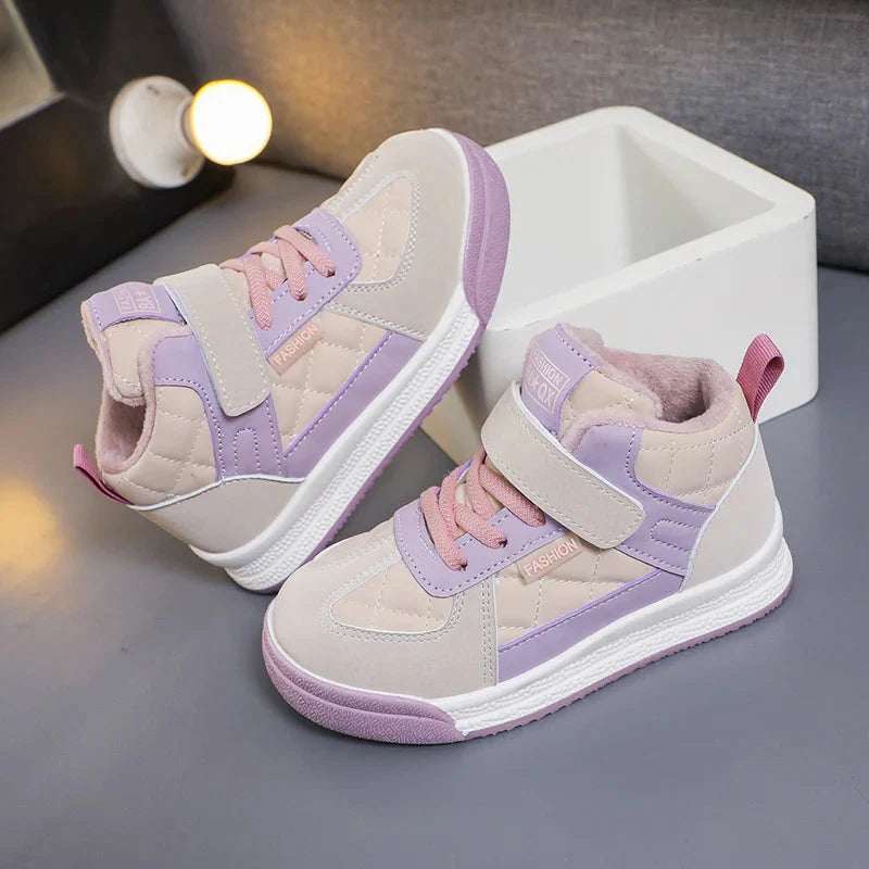 Kids winter sneakers by Showlu Fashion Store, waterproof and anti-slip walking shoes with stylish design for children.