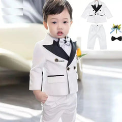 Children White Wedding Suit Prince Kids Jacket Pants Photograph Suit Flower Boys Tuxedo Dress Baby 1 Year Birthday Dress Costume
