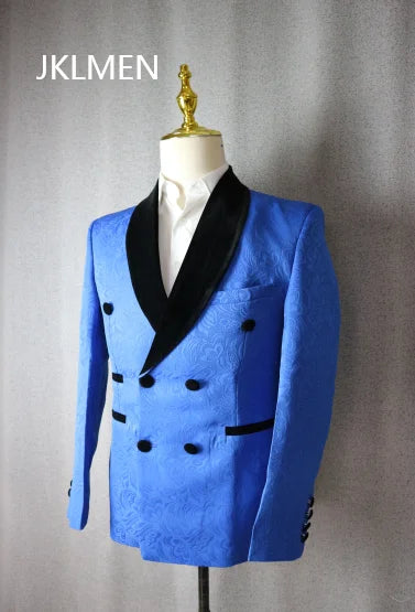 Blue men's wedding suit with black velvet collar tuxedo set by SHOWLU FASHION STORE, featuring a tailored fit and formal design.