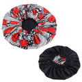 Women’s African Ankara print sleep cap with satin lining, large headwrap, soft hair care bonnet, stylish ladies headwear for night.
