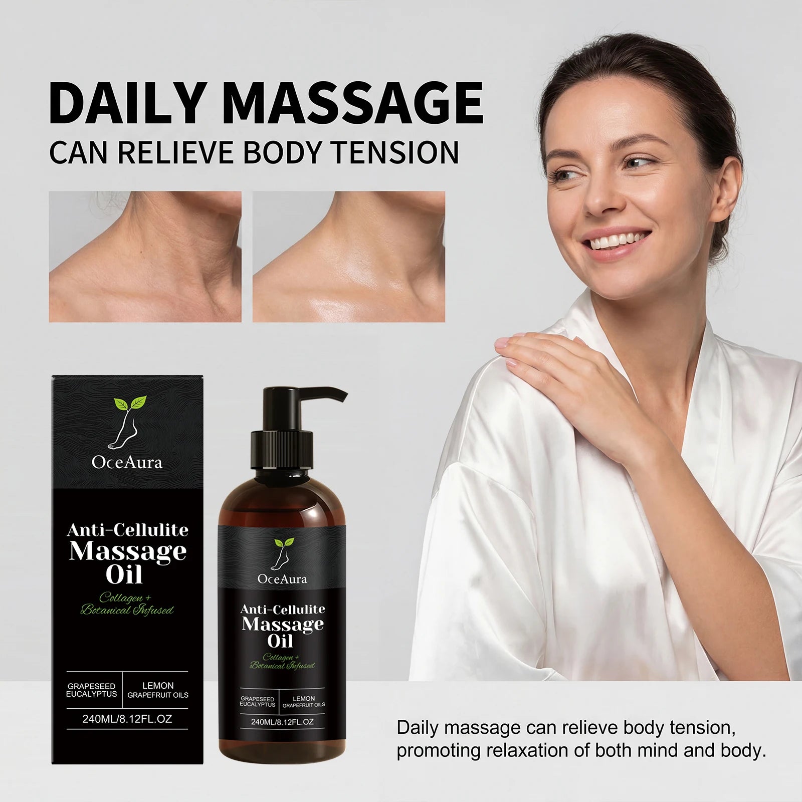 OceAura Collagen Firming Body Oil by Showlu Fashion Store, featuring hydrating and smoothing massage oil for radiant skin.