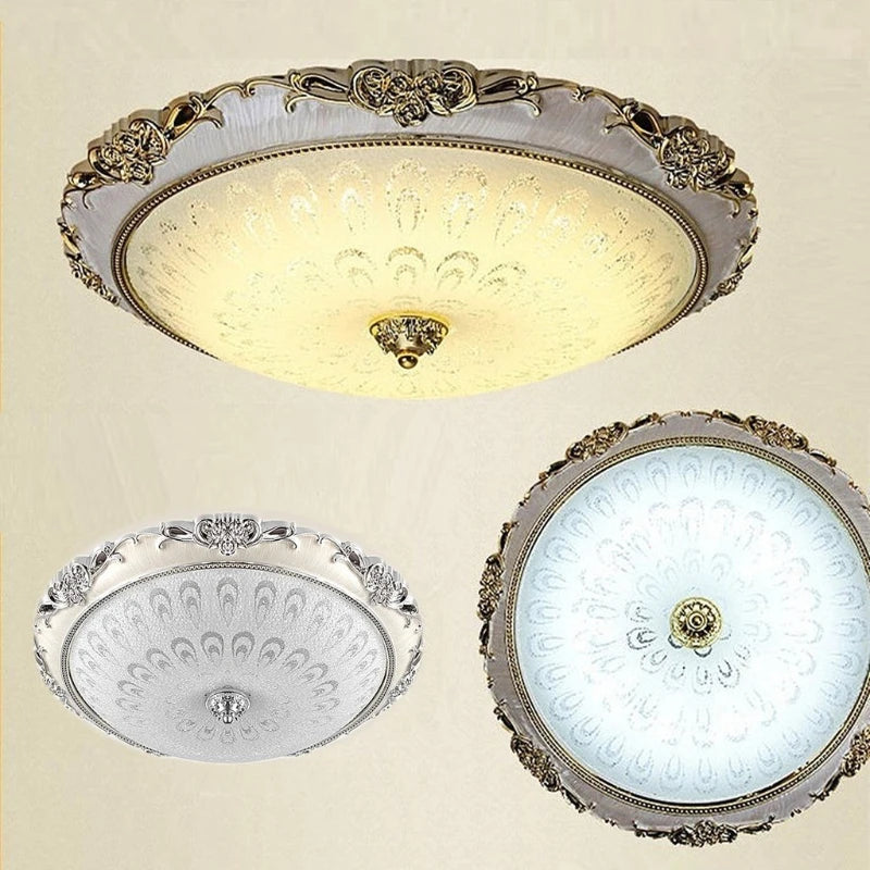 Modern round LED ceiling light by Showlu Fashion with gold glass surface mount, sleek design, ideal for contemporary interiors.