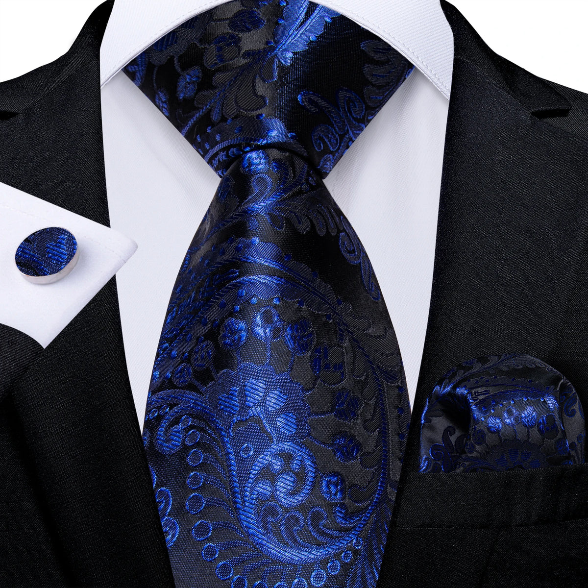 New Classic 100% Silk Men's Ties 8cm Blue Plaid Dot Striped Business Necktie Handkerchief Wedding Party Tie Set Gravatas DiBanGu