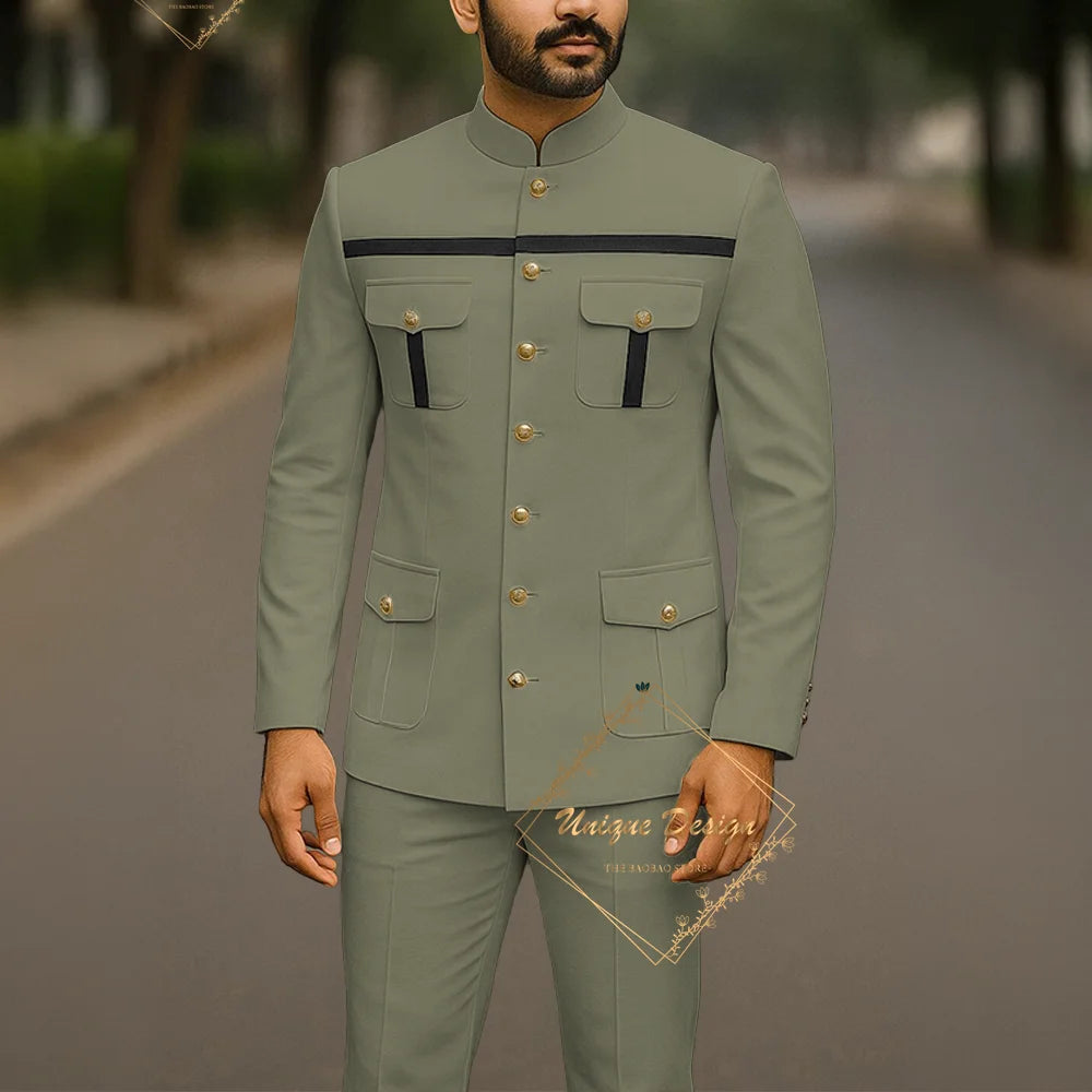 Ivory formal safari suit for men, custom-made Indian menswear wedding groom 2-piece set with jacket and pants, slim fit party dress