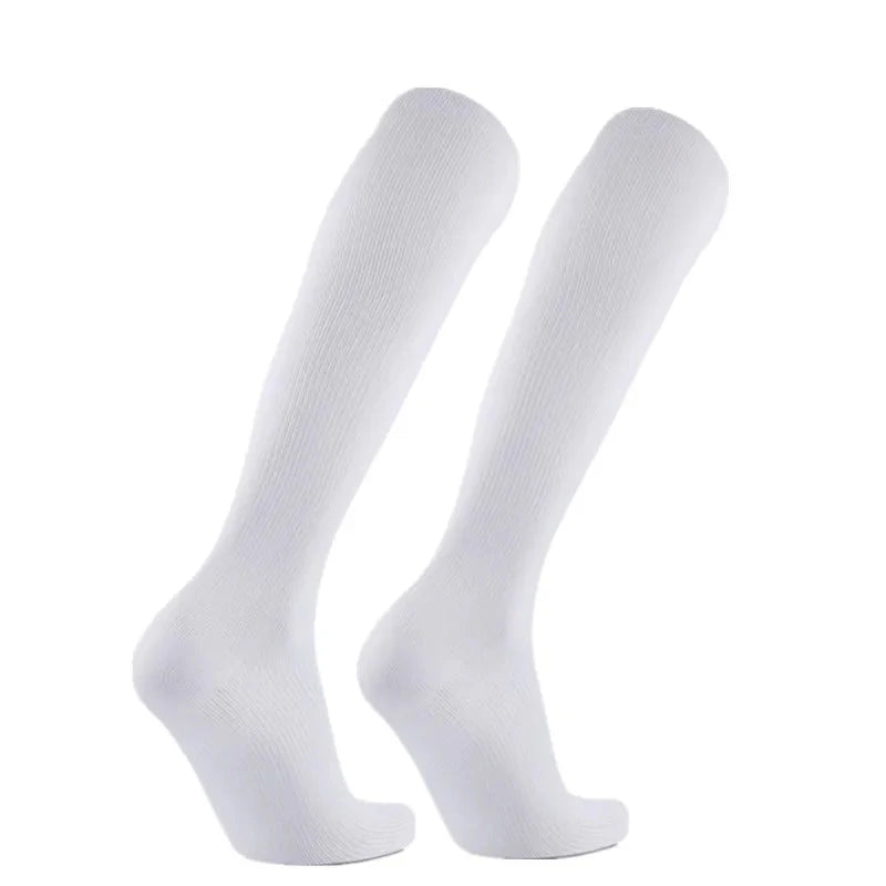 Showlu men's compression golf socks, knee-high nylon nursing stockings, designed for support and comfort during sports and medical use.