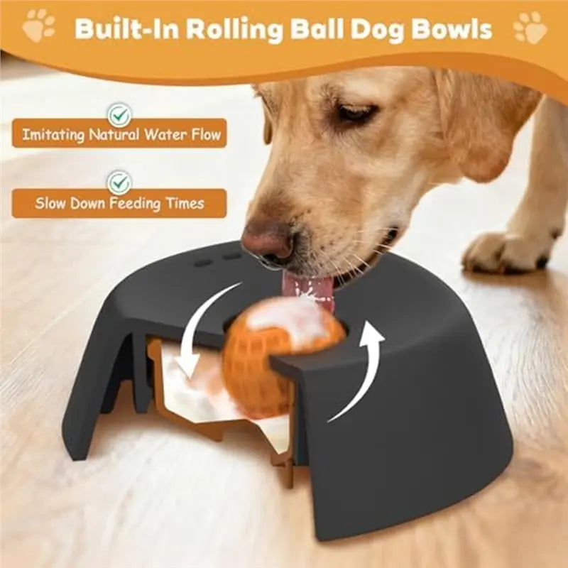 Showlu Fashion Store slow feeder dog bowl with ball-in design, bone broth lick bowl, and yogurt treat holder for dogs.