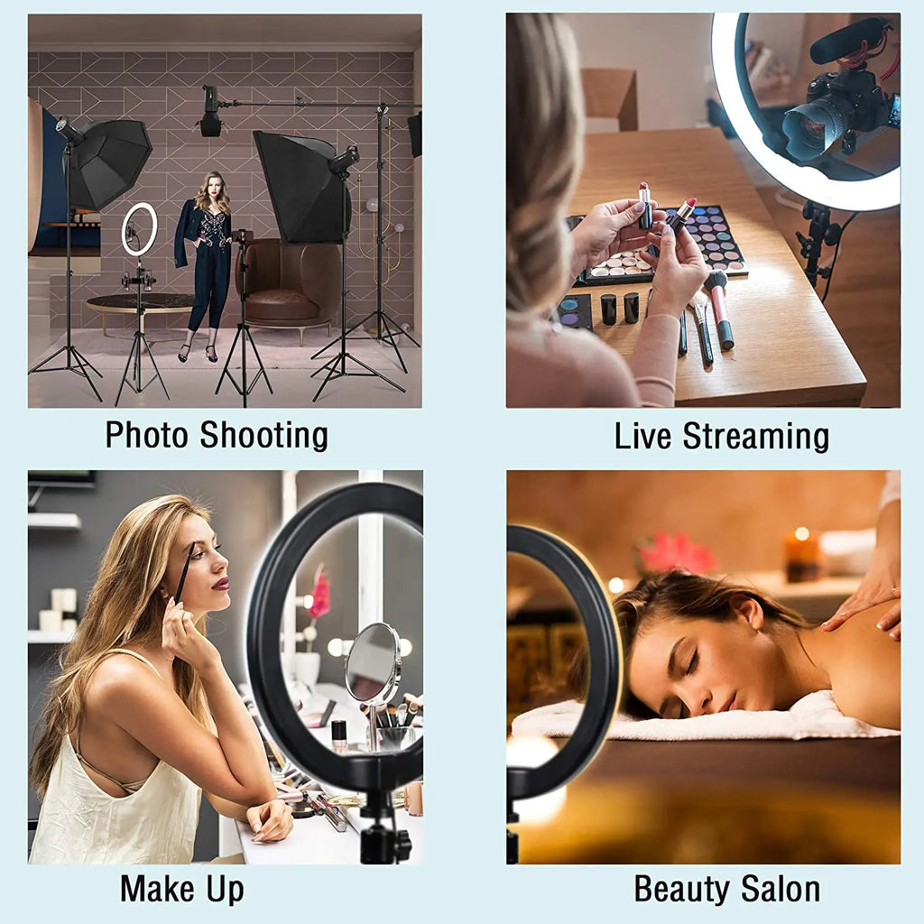 Showlu Smart General LED ring light with adjustable brightness and color temperature, illuminated in a close-up shot.