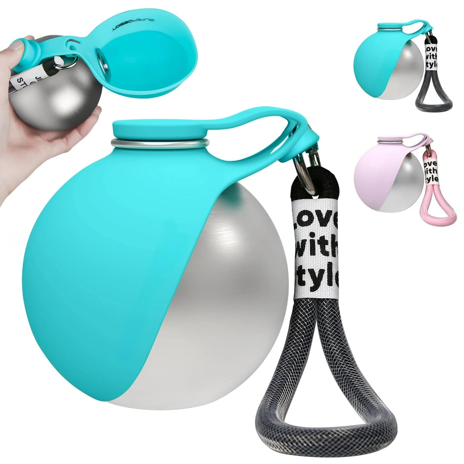 Showlu 2-in-1 portable dog water bottle with leak-proof stainless steel cup, ideal for pet hydration during outdoor adventures