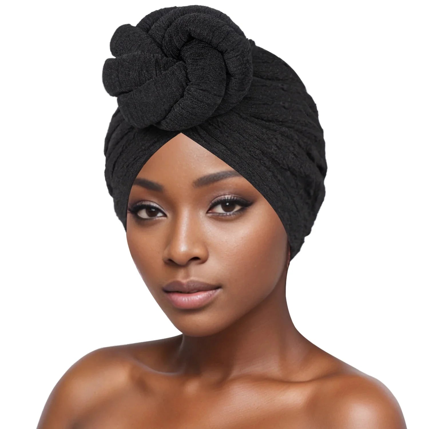 Showlu Fashion women's bubble cloth flower turban with elastic daily hat, featuring colorful floral design and comfortable fit.