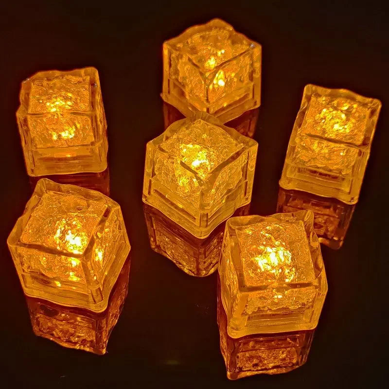Set of 6 waterproof LED glowing ice cube lights from Showlu Smart General, perfect for drink mood and party ambiance.