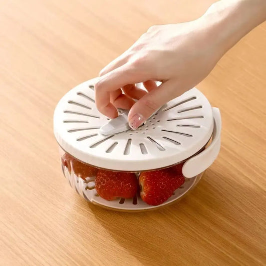 Folding Handle Rice Washing Drain Basket 2 In 1 with Lid Fruit Vegetable Washing Bowl Plastic Multi-function