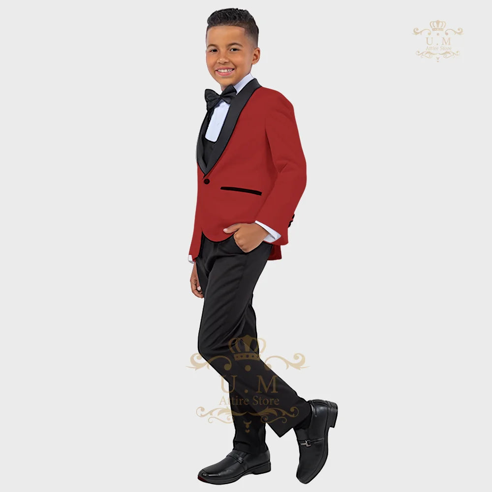 Boy's white tuxedo suit by SHOWLU FASHION STORE, includes formal jacket, vest, and pants, perfect for special occasions