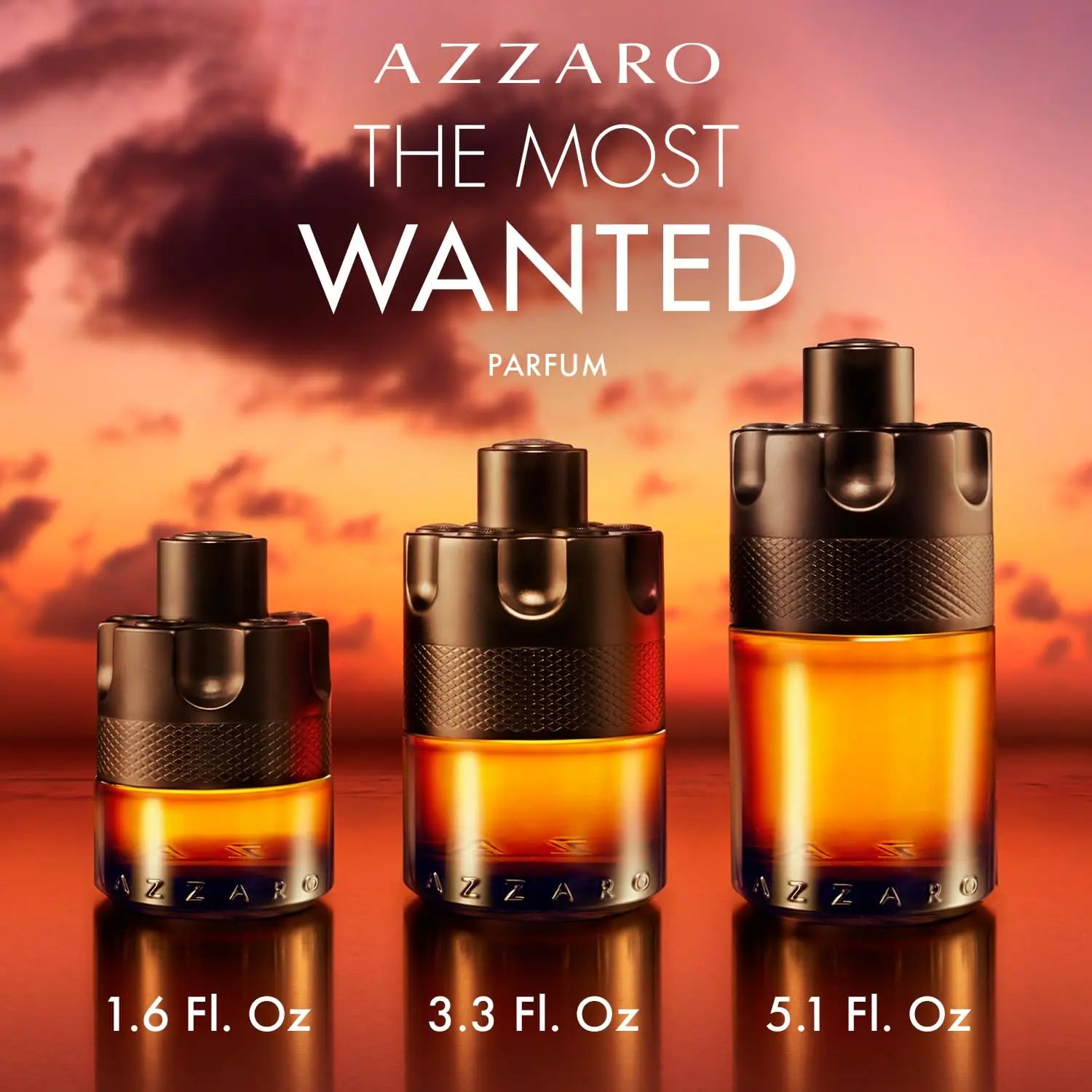 Azzaro The Most Wanted Parfum Intense spicy men's cologne bottle with sleek design and black cap, showcased on a neutral background.