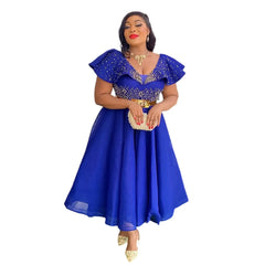 African Dress Long Dresses V Neck Women Africa Summer Splice Slim Fit Solid Regular A Line Party Sexy Vestidos Tight Waist Belt