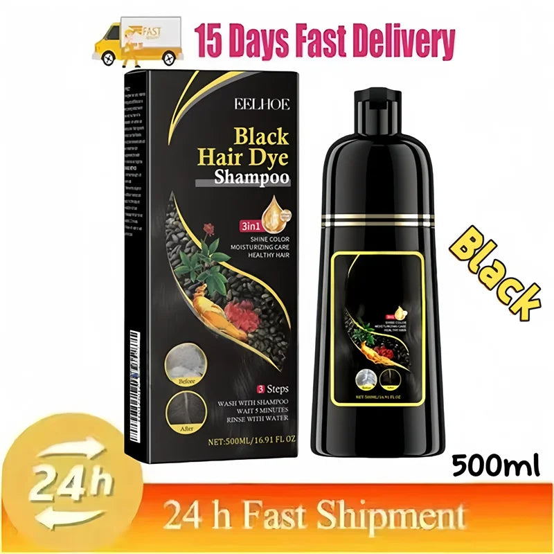 Showlu Fashion Store black hair dye shampoo for gray hair, 3-in-1 herbal nourishing shampoo for women and men.