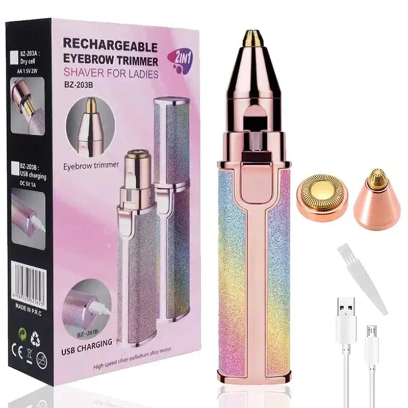 SHOWLU 2-in-1 electric eyebrow trimmer and facial epilator for women, compact device with precision trimming and gentle facial hair removal.