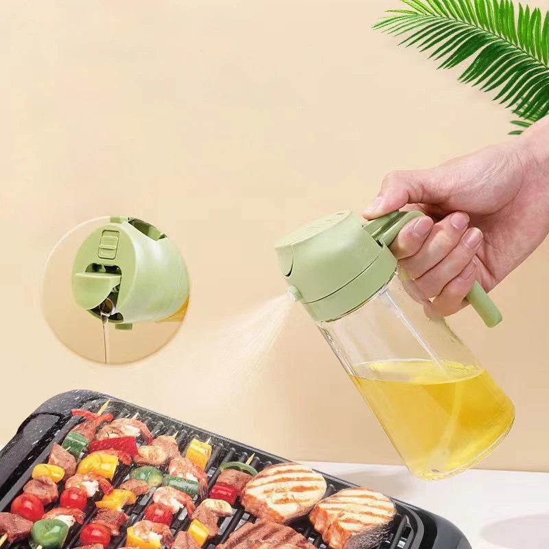 Plastic 2-in-1 spray oil bottle from Showlu Fashion Store, 500ml dispenser for kitchen, baking, roasting, and BBQ use.