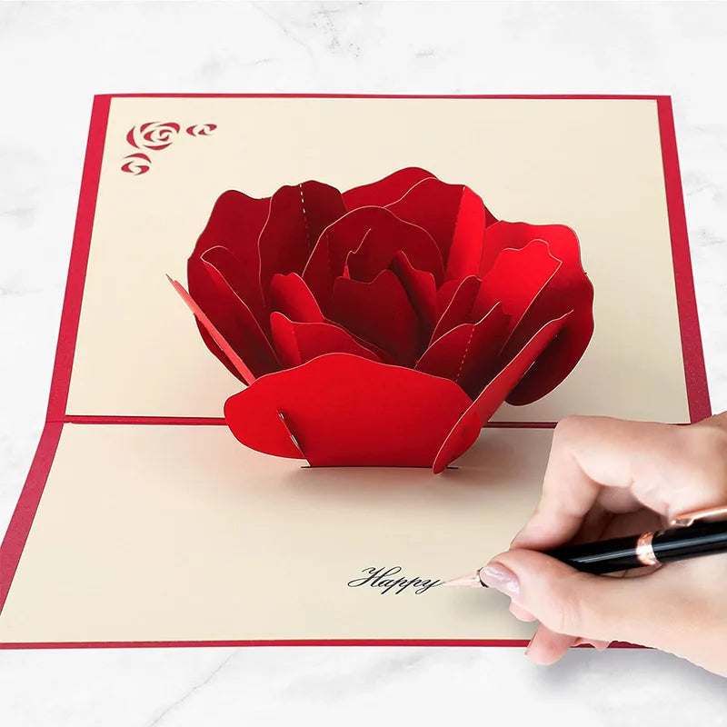3D pop-up rose Valentine's Day greeting card by Showlu Fashion Store, featuring intricate floral design and vibrant colors.