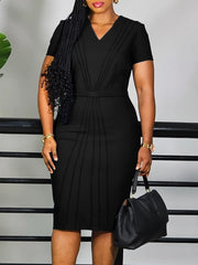 Women's Elegant V-Neck Short-Sleeved Dress Summer 2025 Fashion Solid Color plus Size Trendy And Temperament Clothing