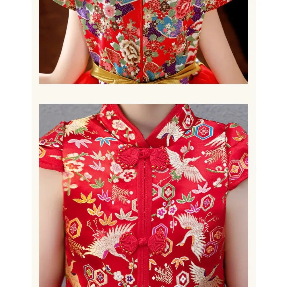 Party Cosplay Performance Costumes Cheongsam Dress Chinese Dress Qipao Children Clothing Ethnic Style Girl New Year Kids Clothes