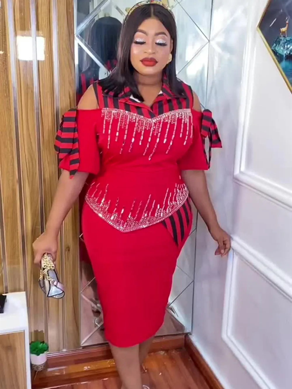 Plus size African Dashiki Ankara party dress by SHOWLU FASHION STORE, featuring vibrant colorful patterns and traditional African design.