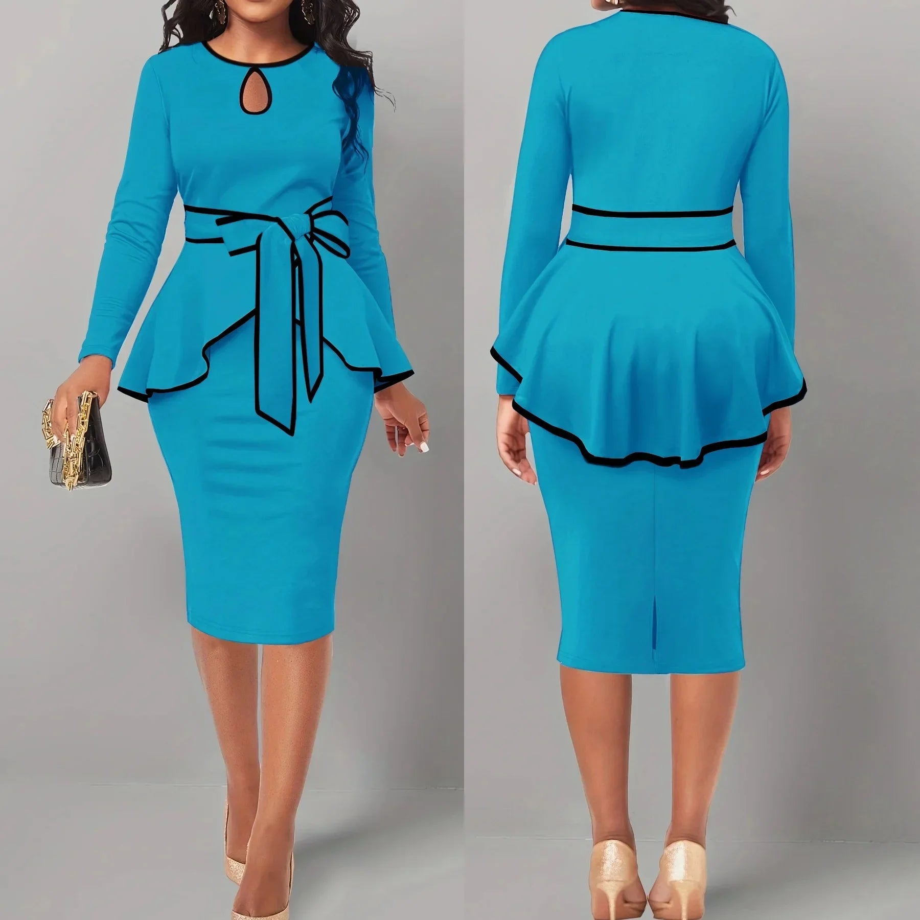 SHOWLU Women's 2-piece suit dress with ruffle top and side slit skirt, stylish and elegant for fashionable occasions.